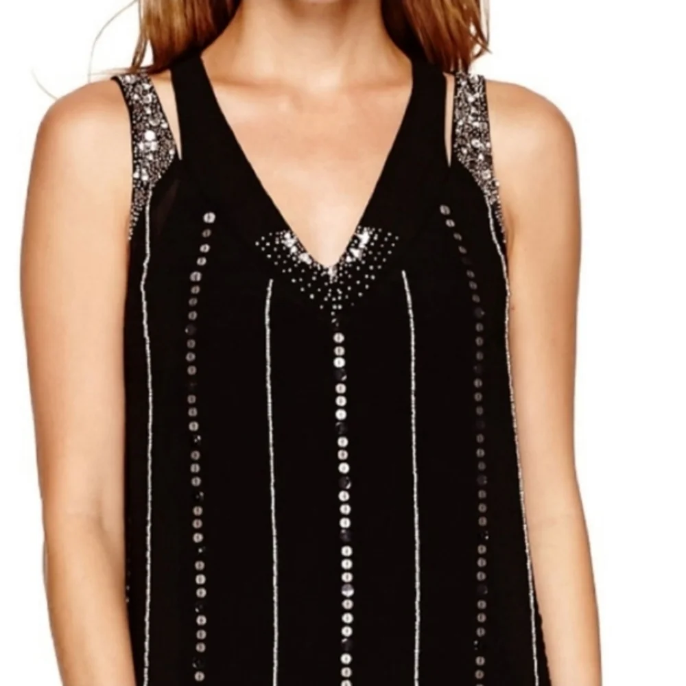 Nicole‎ Miller Shift Dress Black Embellished Beaded Sleeveless Lined Size 10